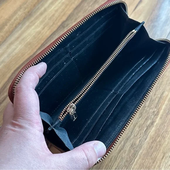 Rebecca Minkoff Brown Leather Wallet, Zippered, Studded, FLAWED - Picture 4 of 8